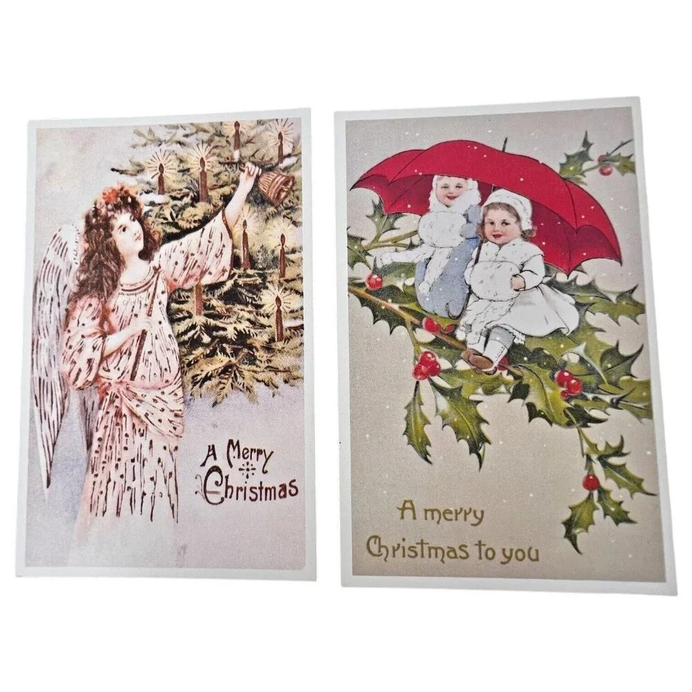 Retro Christmas Postcard Set of 16 Santa Claus & Holiday Scenes Vintage Style